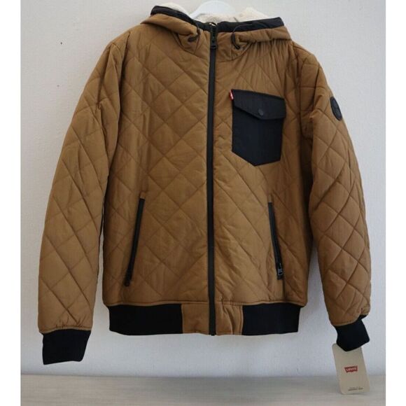 Levi's Men's Sz M Brown/Black Diamond Quilted Sherpa Lined Bomber Jacket - Picture 5 of 15